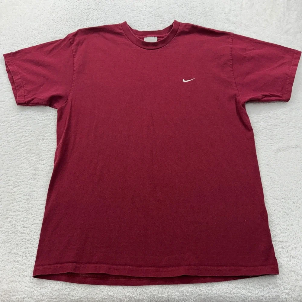 VTG 90s Nike Men's‎ Burgundy TShirt Small Swoosh Logo Size Large Made in Mexico